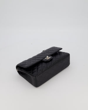 Chanel Black Classic Medium Double Flap Bag in Caviar Leather with Silver Hardware