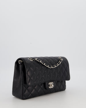 Chanel Black Classic Medium Double Flap Bag in Caviar Leather with Silver Hardware