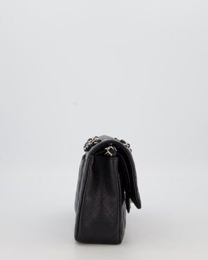Chanel Black Classic Medium Double Flap Bag in Caviar Leather with Silver Hardware