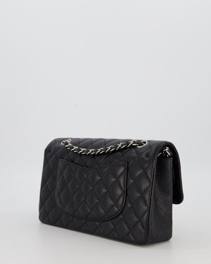 Chanel Black Classic Medium Double Flap Bag in Caviar Leather with Silver Hardware