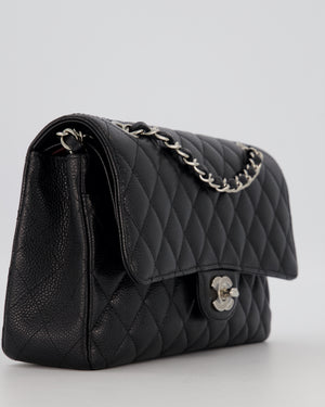 Chanel Black Classic Medium Double Flap Bag in Caviar Leather with Silver Hardware