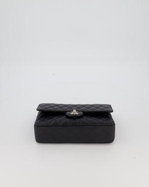 Chanel Black Classic Medium Double Flap Bag in Caviar Leather with Silver Hardware