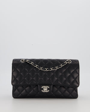 Chanel Black Classic Medium Double Flap Bag in Caviar Leather with Silver Hardware