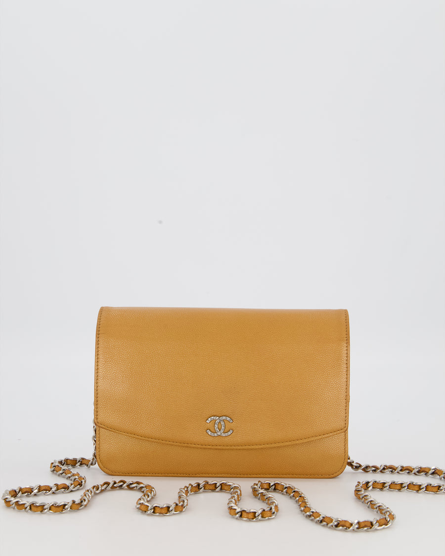 Chanel Gold Wallet on Chain Bag in Sevruga Caviar Leather with Silver Hardware
