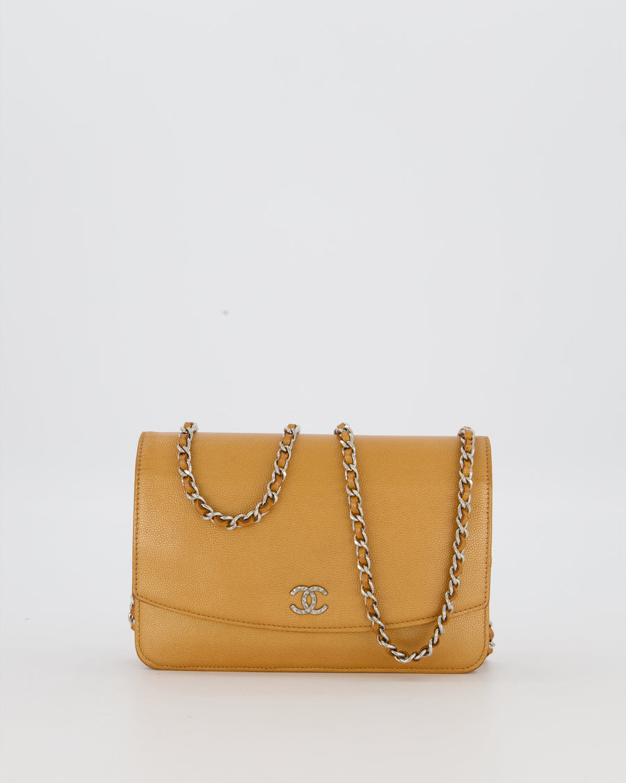 Chanel Gold Wallet on Chain Bag in Sevruga Caviar Leather with Silver Hardware