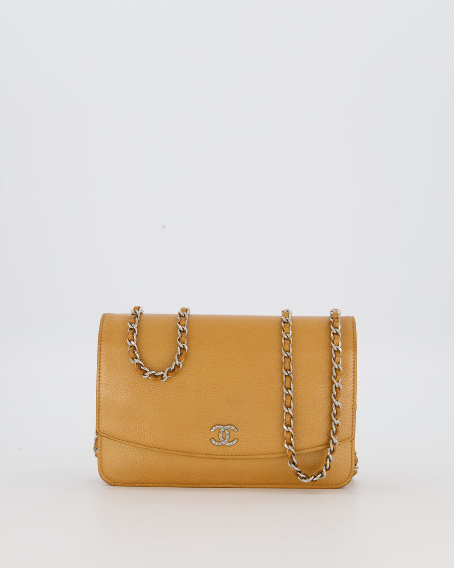 Chanel Gold Wallet on Chain Bag in Sevruga Caviar Leather with Silver Hardware