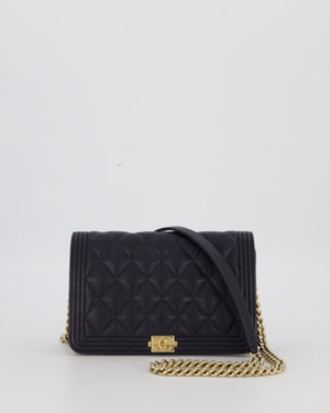 Chanel Navy Boy Wallet on Chain Bag in Caviar Leather with Gold Hardware