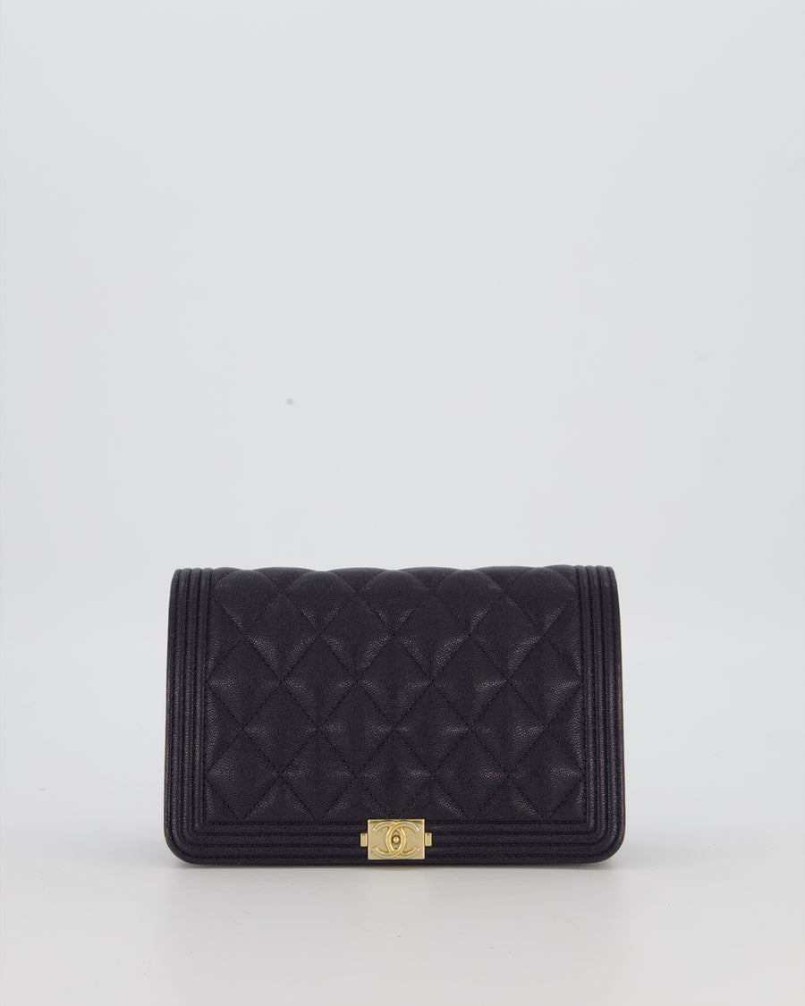 Chanel Navy Boy Wallet on Chain Bag in Caviar Leather with Gold Hardware