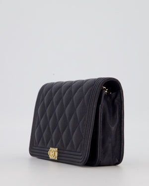 Chanel Navy Boy Wallet on Chain Bag in Caviar Leather with Gold Hardware
