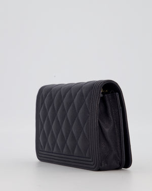Chanel Navy Boy Wallet on Chain Bag in Caviar Leather with Gold Hardware