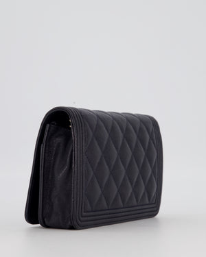 Chanel Navy Boy Wallet on Chain Bag in Caviar Leather with Gold Hardware