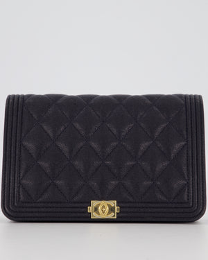 Chanel Navy Boy Wallet on Chain Bag in Caviar Leather with Gold Hardware