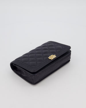 Chanel Navy Boy Wallet on Chain Bag in Caviar Leather with Gold Hardware