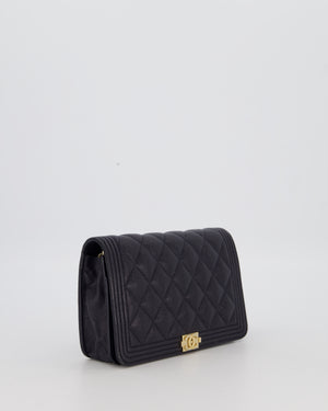 Chanel Navy Boy Wallet on Chain Bag in Caviar Leather with Gold Hardware