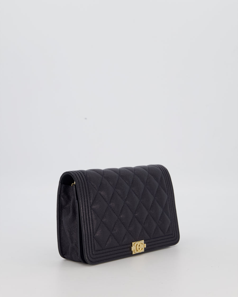 Chanel Navy Boy Wallet on Chain Bag in Caviar Leather with Gold Hardware