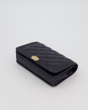 Chanel Navy Boy Wallet on Chain Bag in Caviar Leather with Gold Hardware