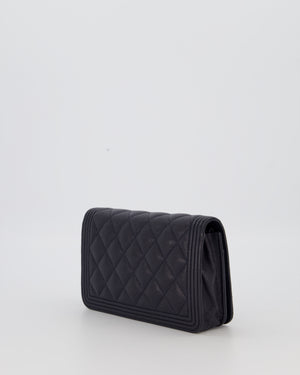 Chanel Navy Boy Wallet on Chain Bag in Caviar Leather with Gold Hardware