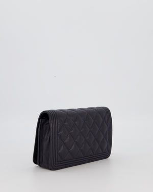Chanel Navy Boy Wallet on Chain Bag in Caviar Leather with Gold Hardware