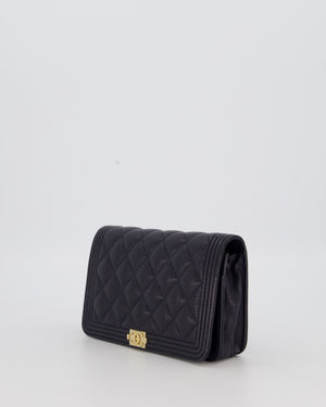 Chanel Navy Boy Wallet on Chain Bag in Caviar Leather with Gold Hardware