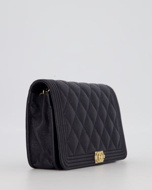 Chanel Navy Boy Wallet on Chain Bag in Caviar Leather with Gold Hardware
