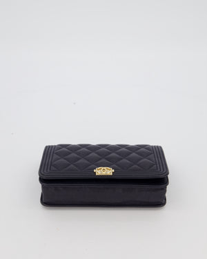 Chanel Navy Boy Wallet on Chain Bag in Caviar Leather with Gold Hardware