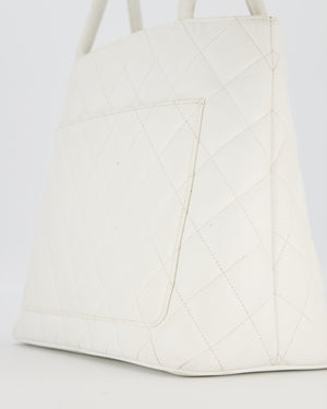 Chanel Vintage Medallion Tote in White Quilted Caviar Leather with Gold Hardware