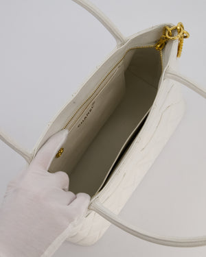 Chanel Vintage Medallion Tote in White Quilted Caviar Leather with Gold Hardware