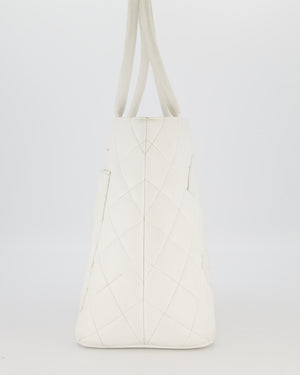 Chanel Vintage Medallion Tote in White Quilted Caviar Leather with Gold Hardware