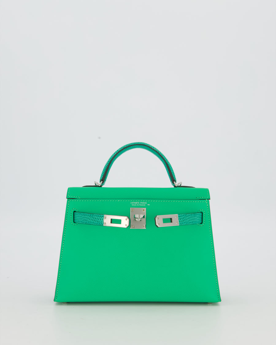 *RARE* Hermès Mini Kelly II 20 Touch Bag in Vert Comics Madame and Vert Jade Niloticus Lizard Leather with Palladium Hardware