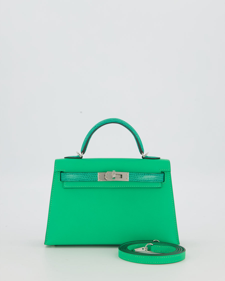 *RARE* Hermès Mini Kelly II 20 Touch Bag in Vert Comics Madame and Vert Jade Niloticus Lizard Leather with Palladium Hardware