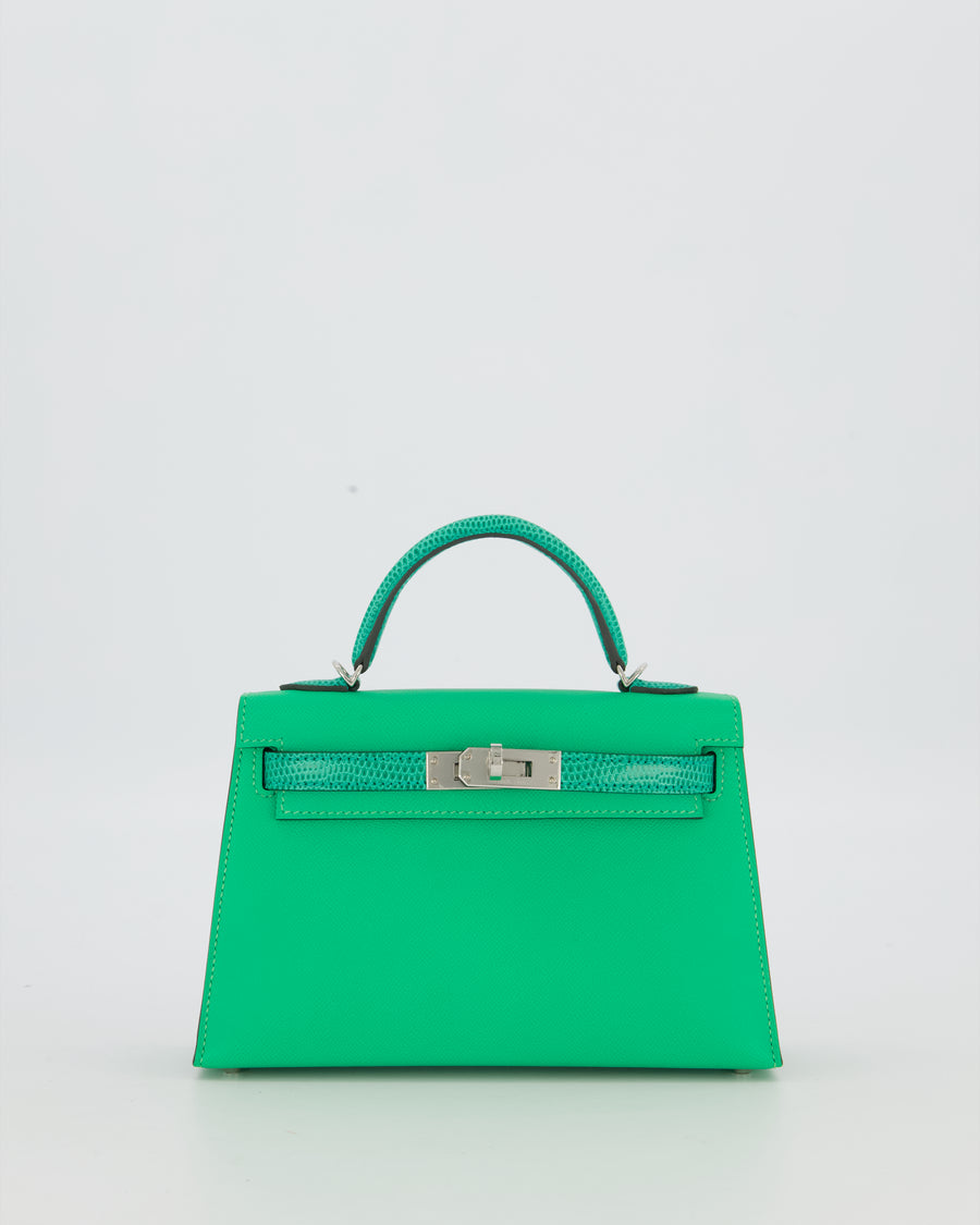 *RARE* Hermès Mini Kelly II 20 Touch Bag in Vert Comics Madame and Vert Jade Niloticus Lizard Leather with Palladium Hardware