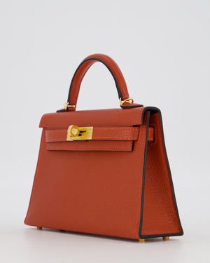 *SUPER RARE* Hermès HSS Mini Kelly II 20 Bag in Brique & Bleu Indigo Interior Chèvre Mysore Leather with Gold Hardware