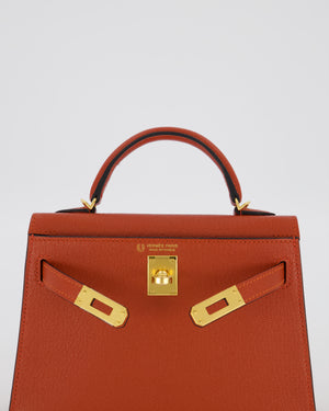 *SUPER RARE* Hermès HSS Mini Kelly II 20 Bag in Brique & Bleu Indigo Interior Chèvre Mysore Leather with Gold Hardware