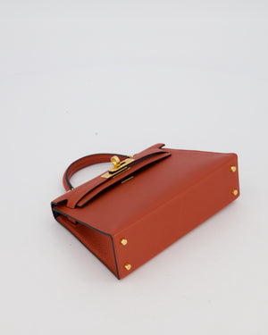 *SUPER RARE* Hermès HSS Mini Kelly II 20 Bag in Brique & Bleu Indigo Interior Chèvre Mysore Leather with Gold Hardware