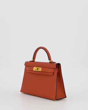 *SUPER RARE* Hermès HSS Mini Kelly II 20 Bag in Brique & Bleu Indigo Interior Chèvre Mysore Leather with Gold Hardware