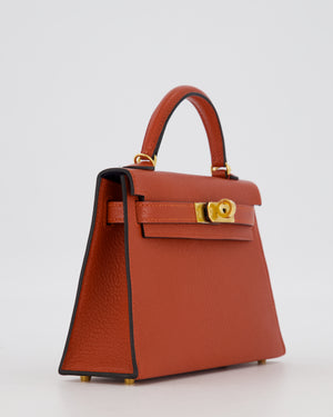 *SUPER RARE* Hermès HSS Mini Kelly II 20 Bag in Brique & Bleu Indigo Interior Chèvre Mysore Leather with Gold Hardware