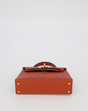 *SUPER RARE* Hermès HSS Mini Kelly II 20 Bag in Brique & Bleu Indigo Interior Chèvre Mysore Leather with Gold Hardware