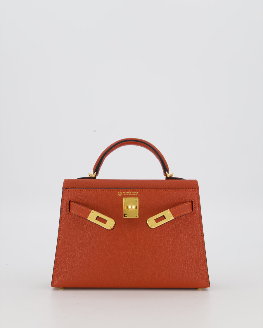 *SUPER RARE* Hermès HSS Mini Kelly II 20 Bag in Brique & Bleu Indigo Interior Chèvre Mysore Leather with Gold Hardware