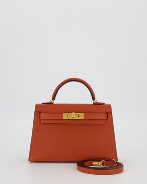 *SUPER RARE* Hermès HSS Mini Kelly II 20 Bag in Brique & Bleu Indigo Interior Chèvre Mysore Leather with Gold Hardware