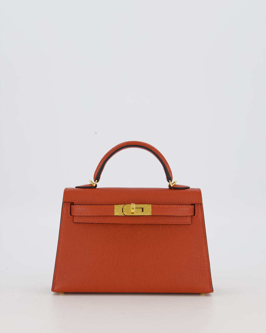 *SUPER RARE* Hermès HSS Mini Kelly II 20 Bag in Brique & Bleu Indigo Interior Chèvre Mysore Leather with Gold Hardware