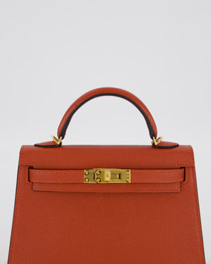 *SUPER RARE* Hermès HSS Mini Kelly II 20 Bag in Brique & Bleu Indigo Interior Chèvre Mysore Leather with Gold Hardware