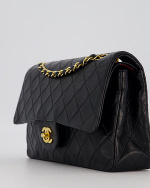 *HOT* Chanel Vintage Medium Classic Double Flap Bag in Black Lambskin Leather with 24K Gold Hardware