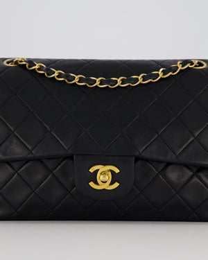 *HOT* Chanel Vintage Medium Classic Double Flap Bag in Black Lambskin Leather with 24K Gold Hardware