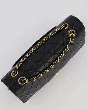 *HOT* Chanel Vintage Medium Classic Double Flap Bag in Black Lambskin Leather with 24K Gold Hardware