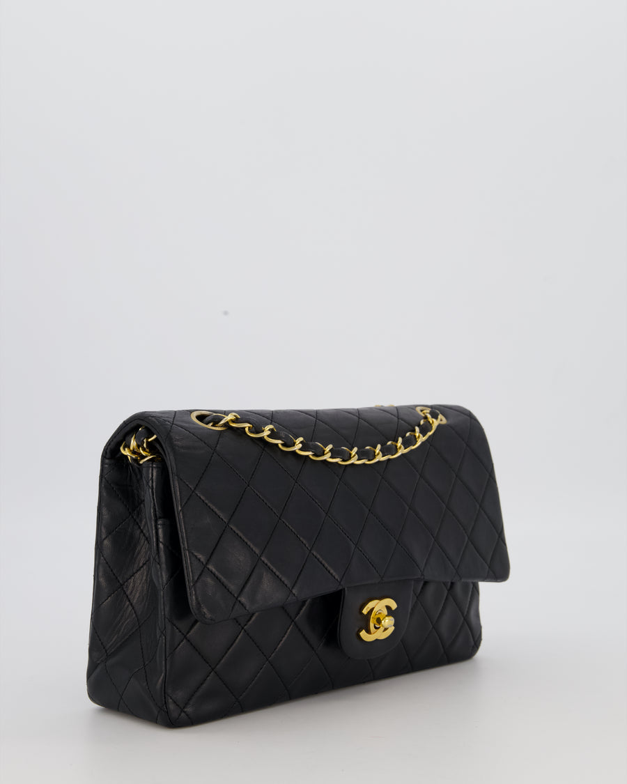 *HOT* Chanel Vintage Medium Classic Double Flap Bag in Black Lambskin Leather with 24K Gold Hardware