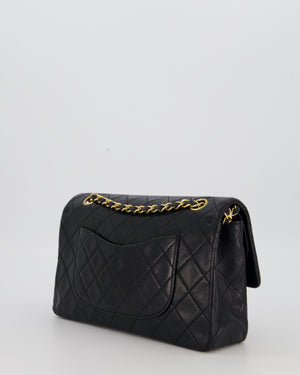 *HOT* Chanel Vintage Medium Classic Double Flap Bag in Black Lambskin Leather with 24K Gold Hardware