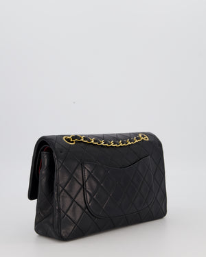 *HOT* Chanel Vintage Medium Classic Double Flap Bag in Black Lambskin Leather with 24K Gold Hardware