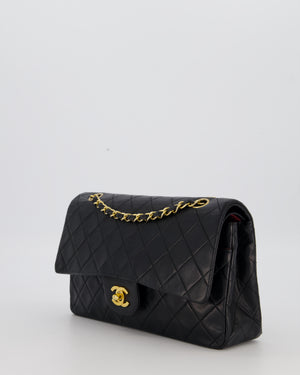 *HOT* Chanel Vintage Medium Classic Double Flap Bag in Black Lambskin Leather with 24K Gold Hardware
