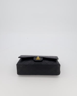 *HOT* Chanel Vintage Medium Classic Double Flap Bag in Black Lambskin Leather with 24K Gold Hardware