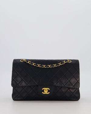 *HOT* Chanel Vintage Medium Classic Double Flap Bag in Black Lambskin Leather with 24K Gold Hardware